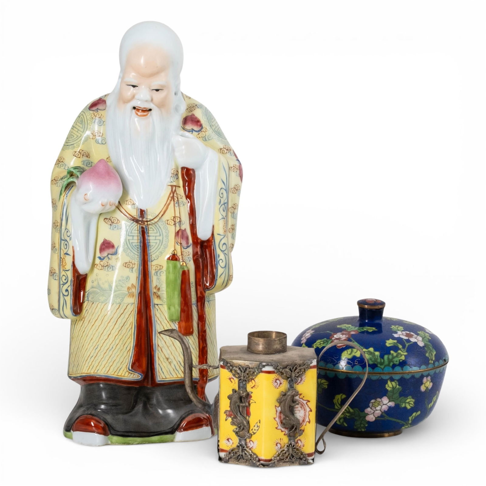 Chinese Ceramic Immortal Figure With Cloisonné and Enamel Decorative Vessels, 20th Century (1 of 11)