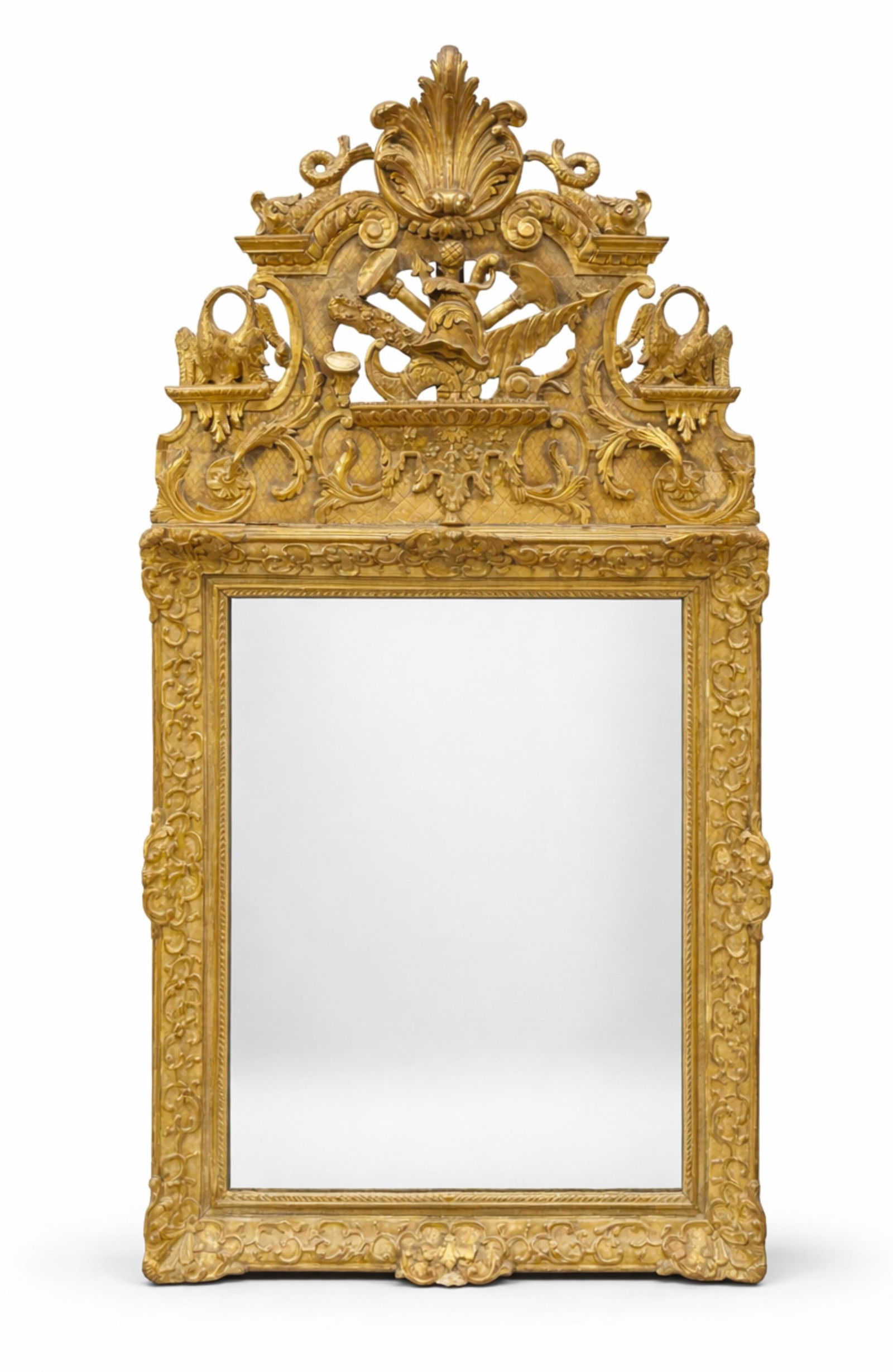 Exceptional Louis XVI French Large Hand Carved Gilt Mirror, 18th century: Keywords: hand carved, 18th century french decor, Louis XV period, Baroque gilt mirror, Rococo, Neoclassical design movement, antique mirror glass, courtly French décor, formal salon furnishingSummar