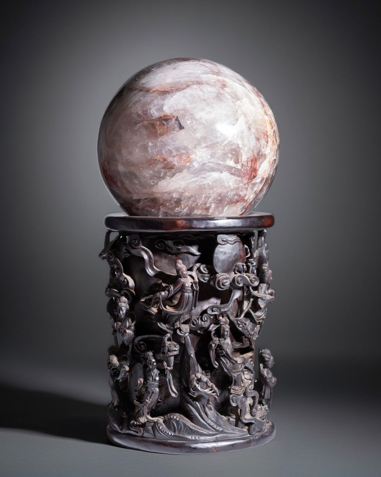 Massive Quartz Scholars Contemplation Sphere on Chinese Circa 19th Carved Ebony Base (1 of 12)