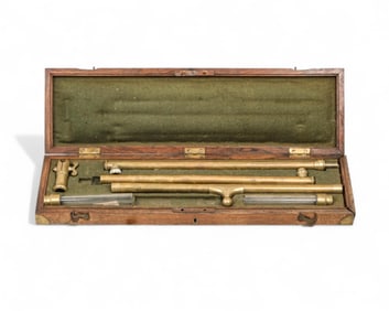 19th Century Brass Surveying Water Level in Walnut Case, Engraved “Dosse
