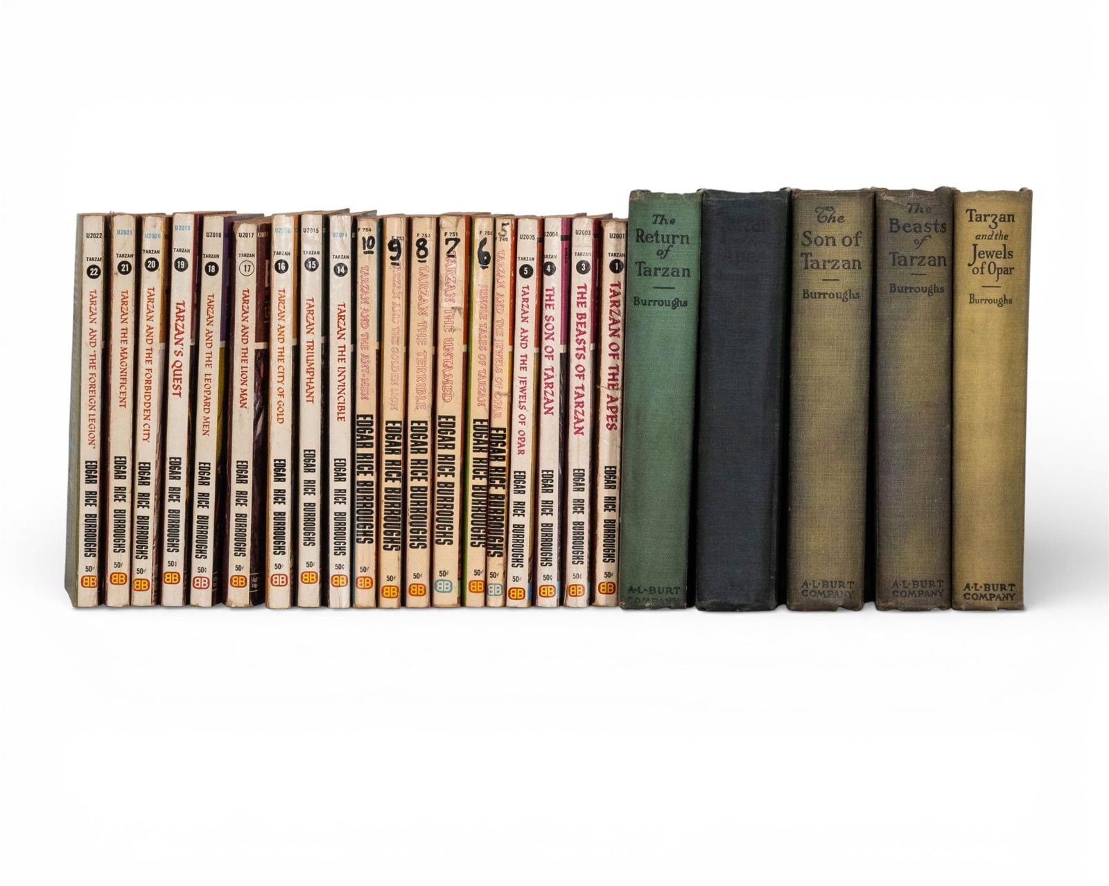 Edgar Rice Burroughs Tarzan Novels, Mixed Hardcover and Paperback Lot: Keywords: Edgar Rice Burroughs, Tarzan, adventure novels, pulp fiction, American literature, science fiction, fantasy, vintage books, A.L. Burt Company, Ballantine Books, book collection, literary