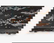 Chinese Black Coromandel Lacquer Inlay Low Table: Keywords: No reserve, Ming Dynasty revival, Qing Dynasty influence, Chinoiserie, Art Deco Asian, Mid-20th century design, Traditional Chinese furniture, Gabriel Viardot style, Oriental lacquerware,