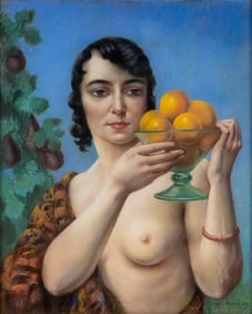 Raphael Manchon Signed French Early 20th Century Pastel on Paper Painting, Fruits of Spain