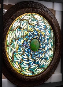 Huge Skylight/Window/Dome Dragonfly Tiffany Studios New York Tag in Frame: 52 in, Glass: 40 in.