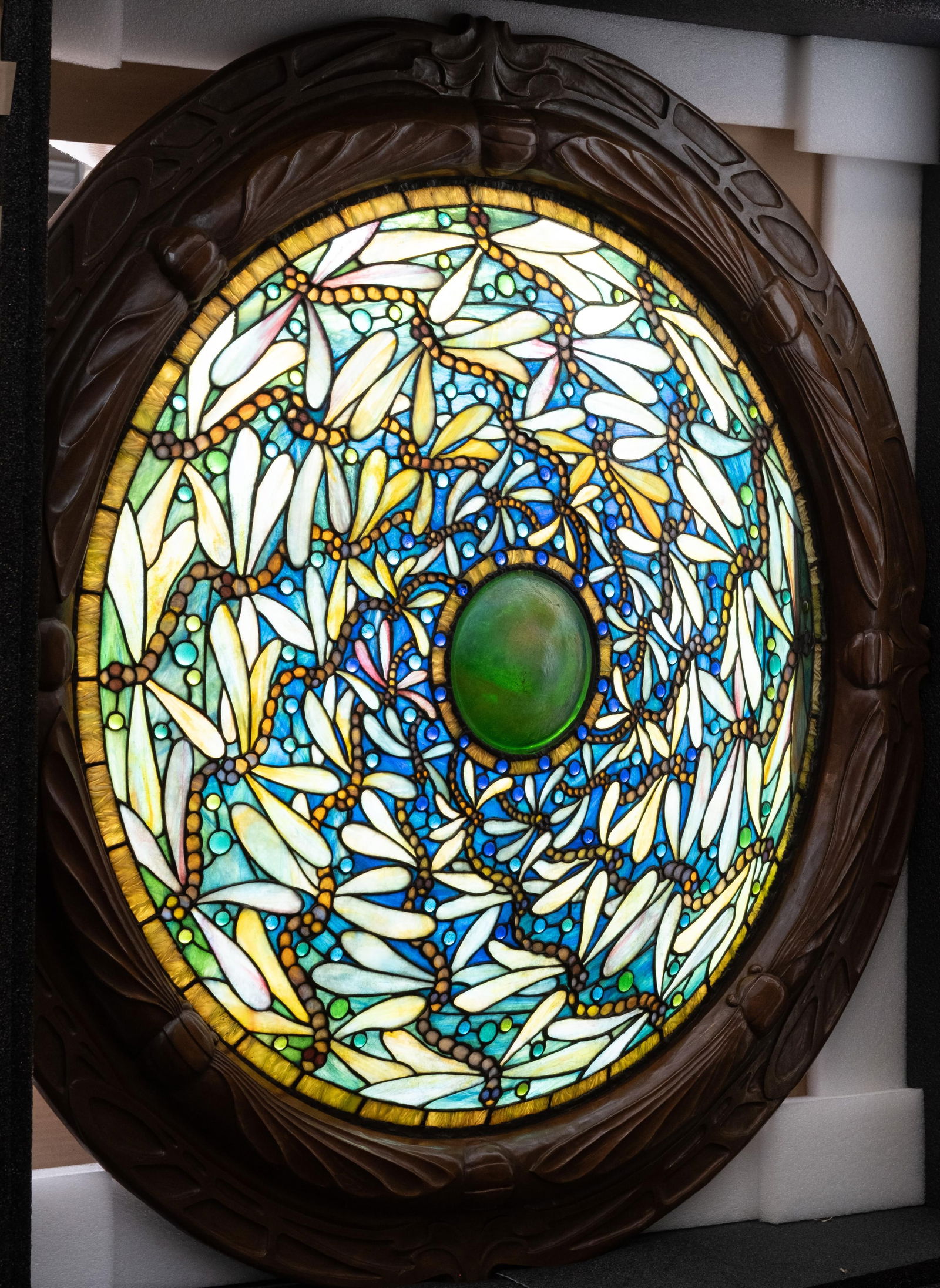 Huge Skylight/Window/Dome Dragonfly Tiffany Studios New York Tag in Frame: 52 in, Glass: 40 in. (1 of 19)