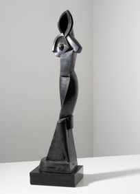 Alexander Archipenko, Signed, 28-in Cubist Bronze Female Figure Sculpture, 1914