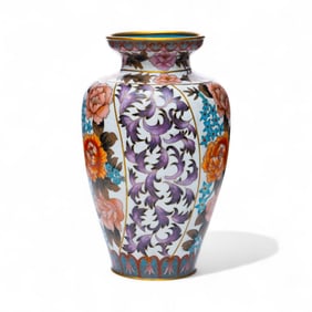 China, Cloisonné Enamel Vase with Chrysanthemums