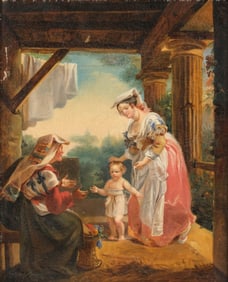 19th Century After Hortense Haudebourt-Lescot, “First Steps," Oil on Canvas Painting