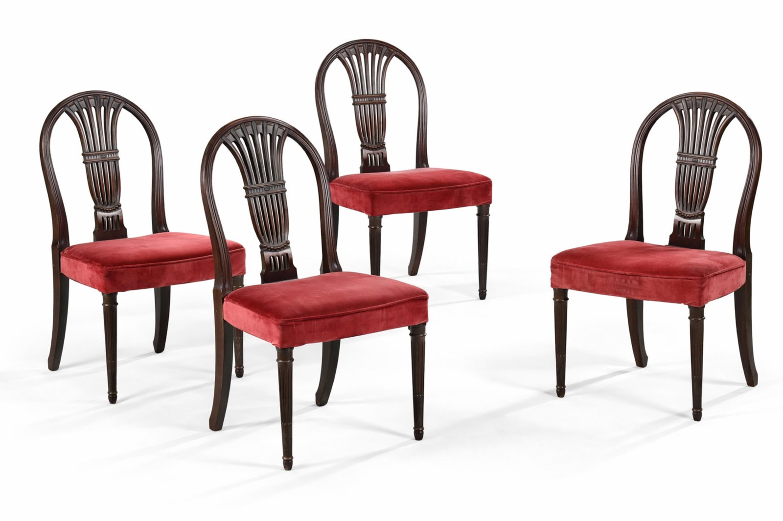 Hepplewhite Excellent Antique Set of 4 Mahogany Fine Carved Sheaf-Back Chairs (1 of 8)