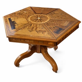 "Exhibition Universal Table" with Inlaid Images Celebrating France's World Accomplishments, C. 1900