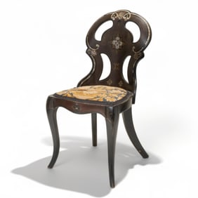 England, Victorian (Mid 19th Century) Mother-of-Pearl Inlaid Salon Chair w/ Christie's London Label