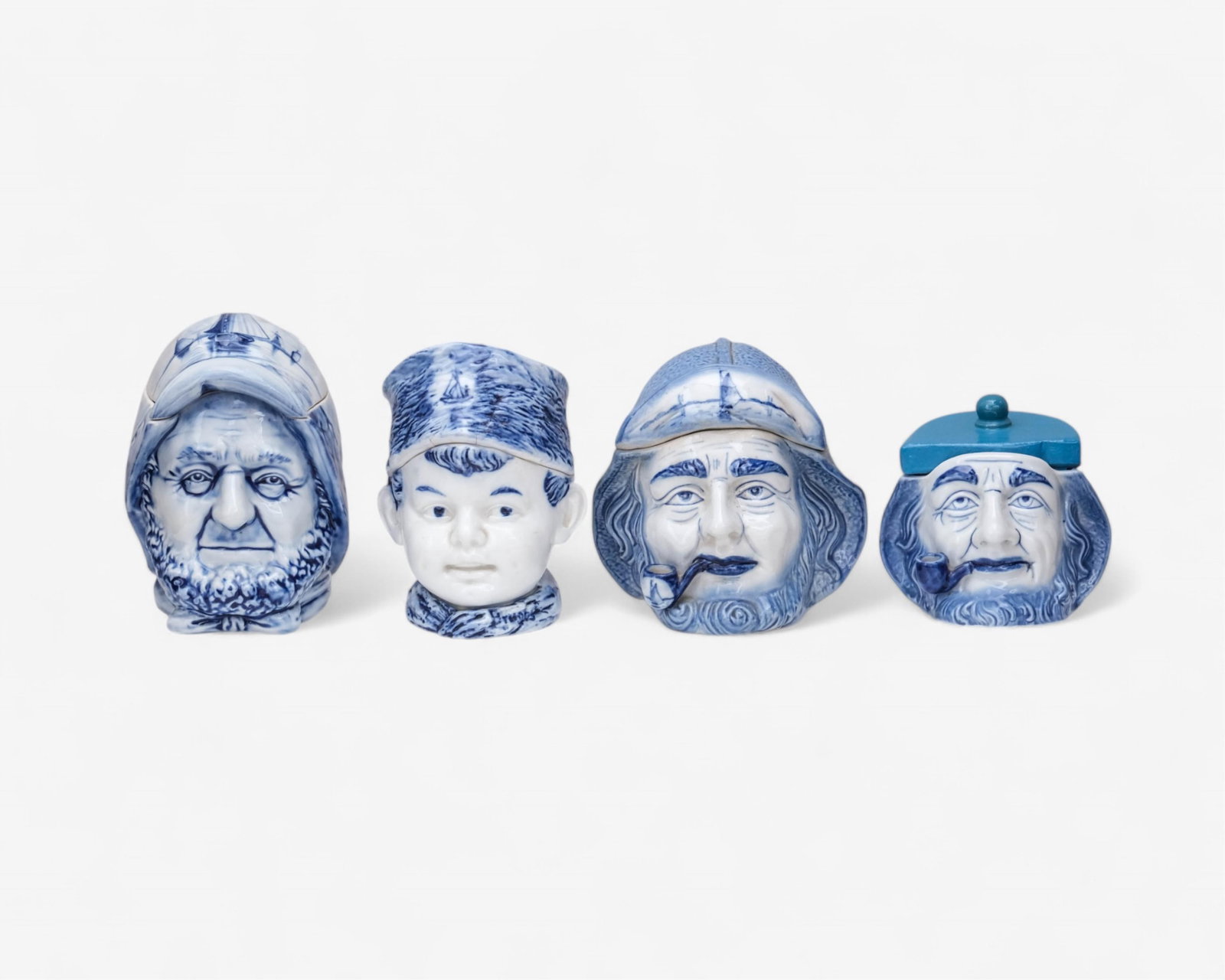 Lot of Four Antique Blue-and-White Figural Tobacco Jars, Late 19th–Early 20th C. (1 of 10)