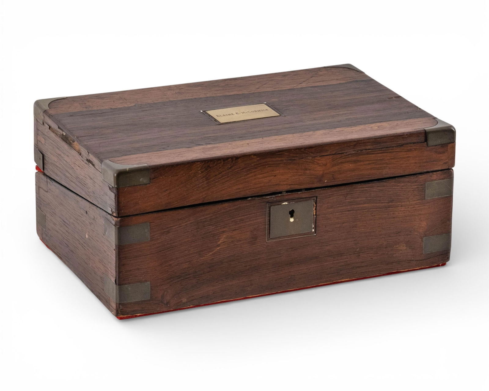 Antique Wooden Jewelry Box With Red Velvet Interior, 19th Century (1 of 7)