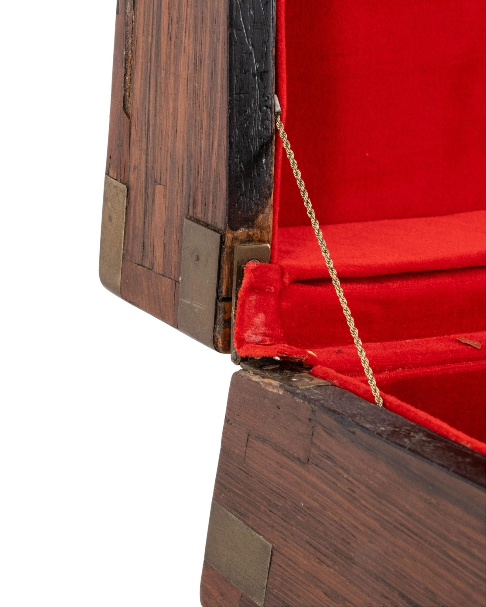 Antique Wooden Jewelry Box With Red Velvet Interior, 19th Century - 4
