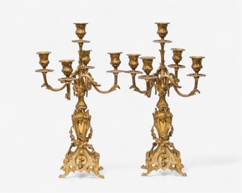 Louis XIV Fine Pair Dore Bronze Candelabras Louis XV 19th century