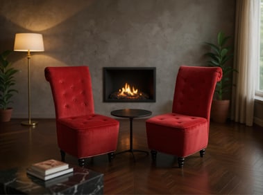 Guttman Factory Pair of High-Back Red Velvet Designer Side Chairs