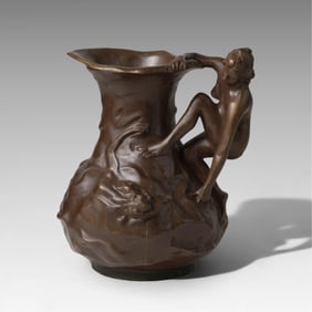 Lucien Alliot Antique Signed Art Nouveau Bronze Sculpture Figural Pitcher, France, c. 1900