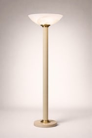 Modernist Floor Lamp With Fluted Column and Etched Art Glass Shade, 1940's