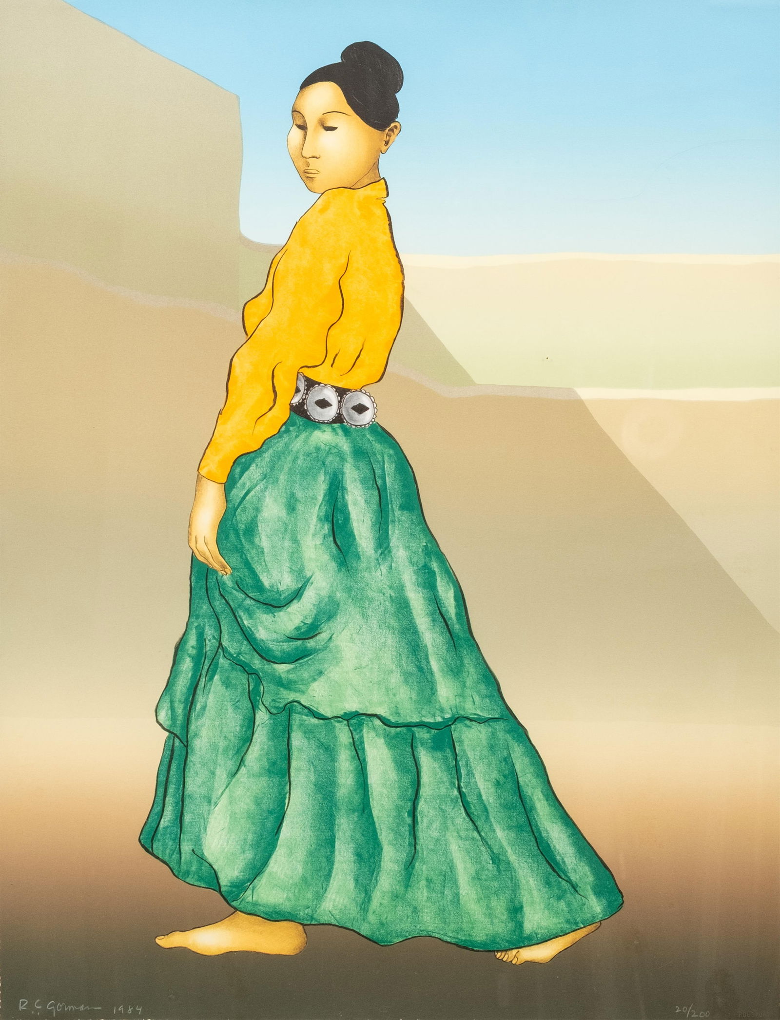 R. C. Gorman, Pencil Signed and Numbered Lithograph, "La Rosa", 1984: Keywords: Modernism Movement, Southwestern Art Movement, Contemporary Native American Art, Figurative Expressionism, Pueblo Cultural Influence, Fine Art Printmaking, Paper Medium, Stone Print Method,