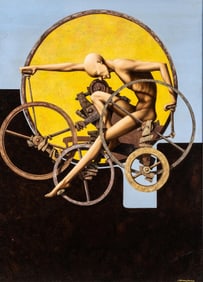 Danny Bloes Man and Machine Oil on Canvas Painting, Signed