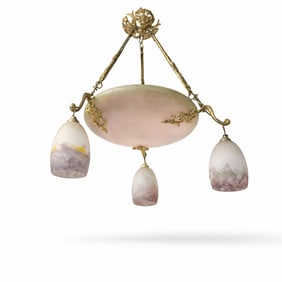 Muller Freres, Luneville and Charles Schneider, Art Nouveau Art Glass Chandelier, Circa 1900's