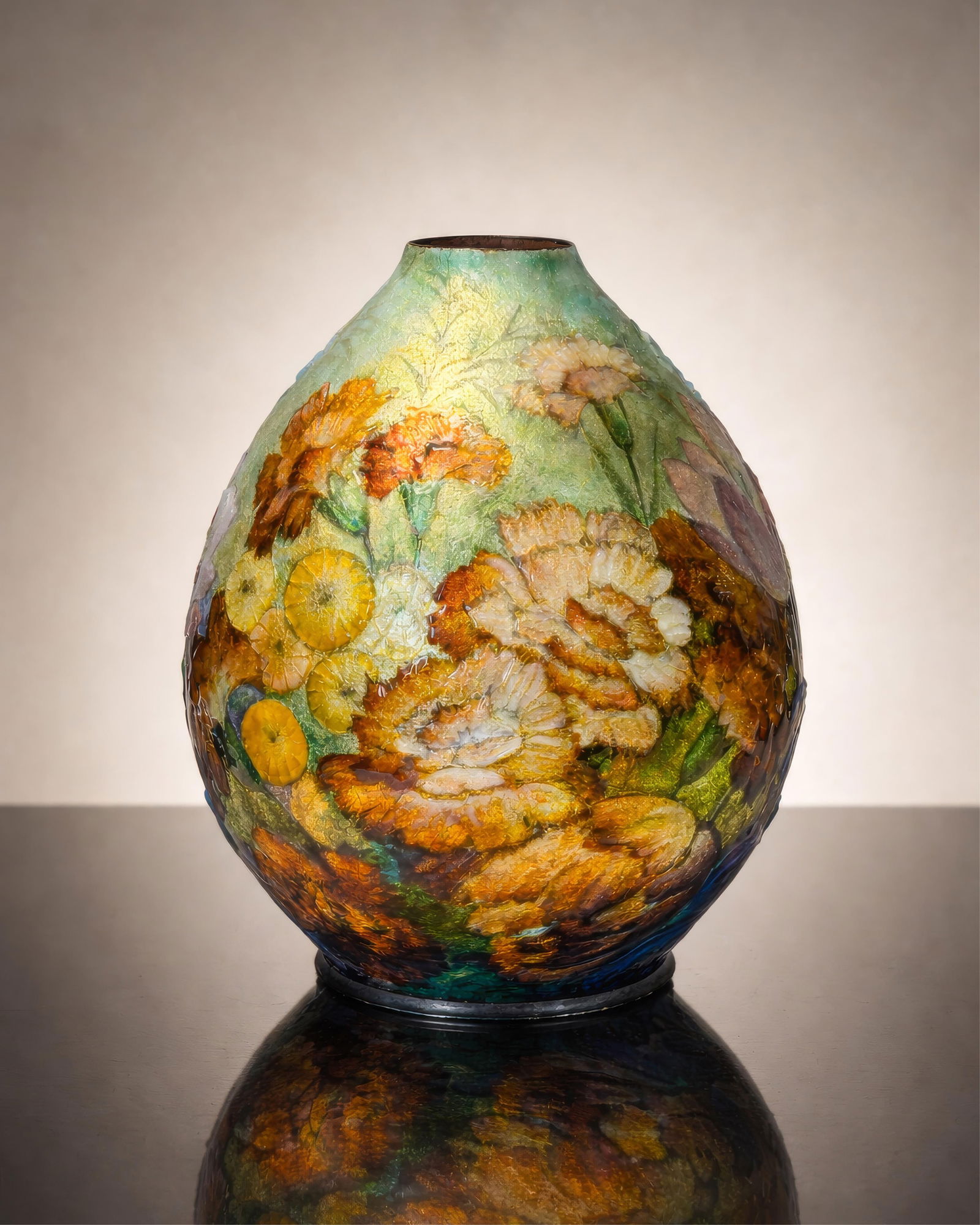 Camille Faure Limoges Vase Decorated in Sculpted Translucent Enamel on Copper (1 of 9)