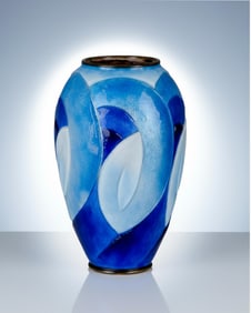 Camille Faure Vase Signed Original Sculpted Enamel Over Copper circa 1930