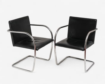 Mies van der Rohe Pair of Brno-style Armchairs After 1928 Design