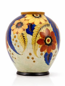 Charles Catteau for Boch Frères Keramis, Art Deco Vase with Stylized Floral Motif