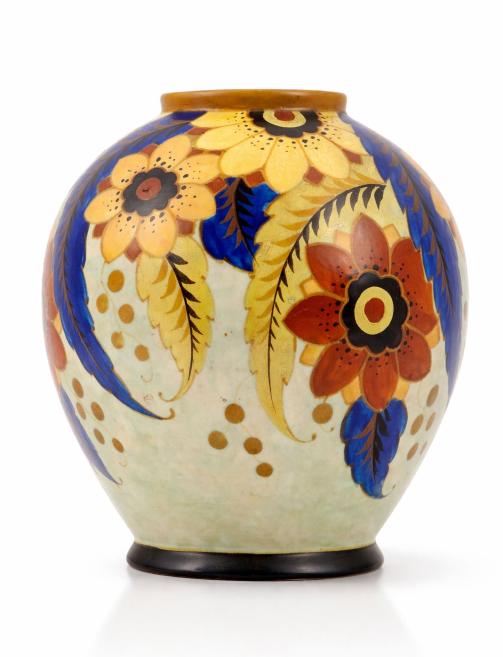 Charles Catteau for Boch Frères Keramis, Art Deco Vase with Stylized Floral Motif (1 of 8)