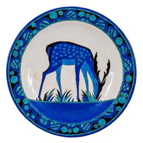 Charles Catteau Signed Art Deco Nouveau Iconic Charger with the Deer Motif, Boch Freres and Artist