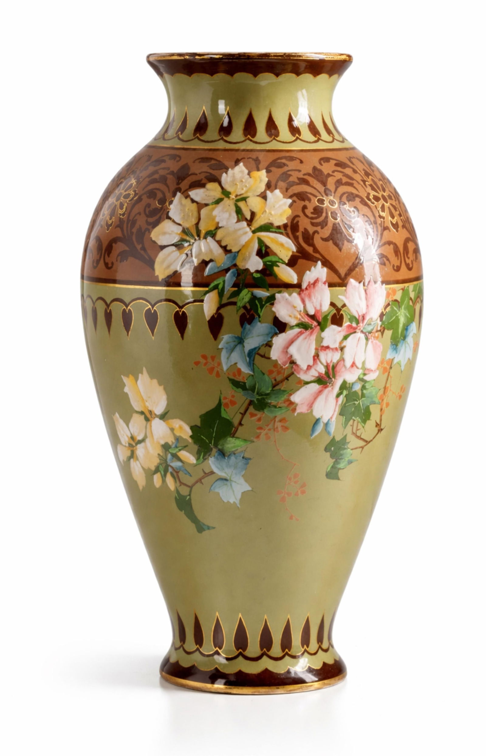 Boch Frères Keramis, Belgium, 20-inch Art Nouveau Hand-Painted Vase, Signed,c. 1900–1920 (1 of 12)