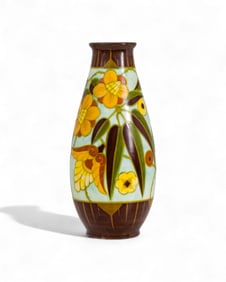 Boch Frères Keramis Floral Earthenware Art Deco Vase, Belgian, Circa 1930