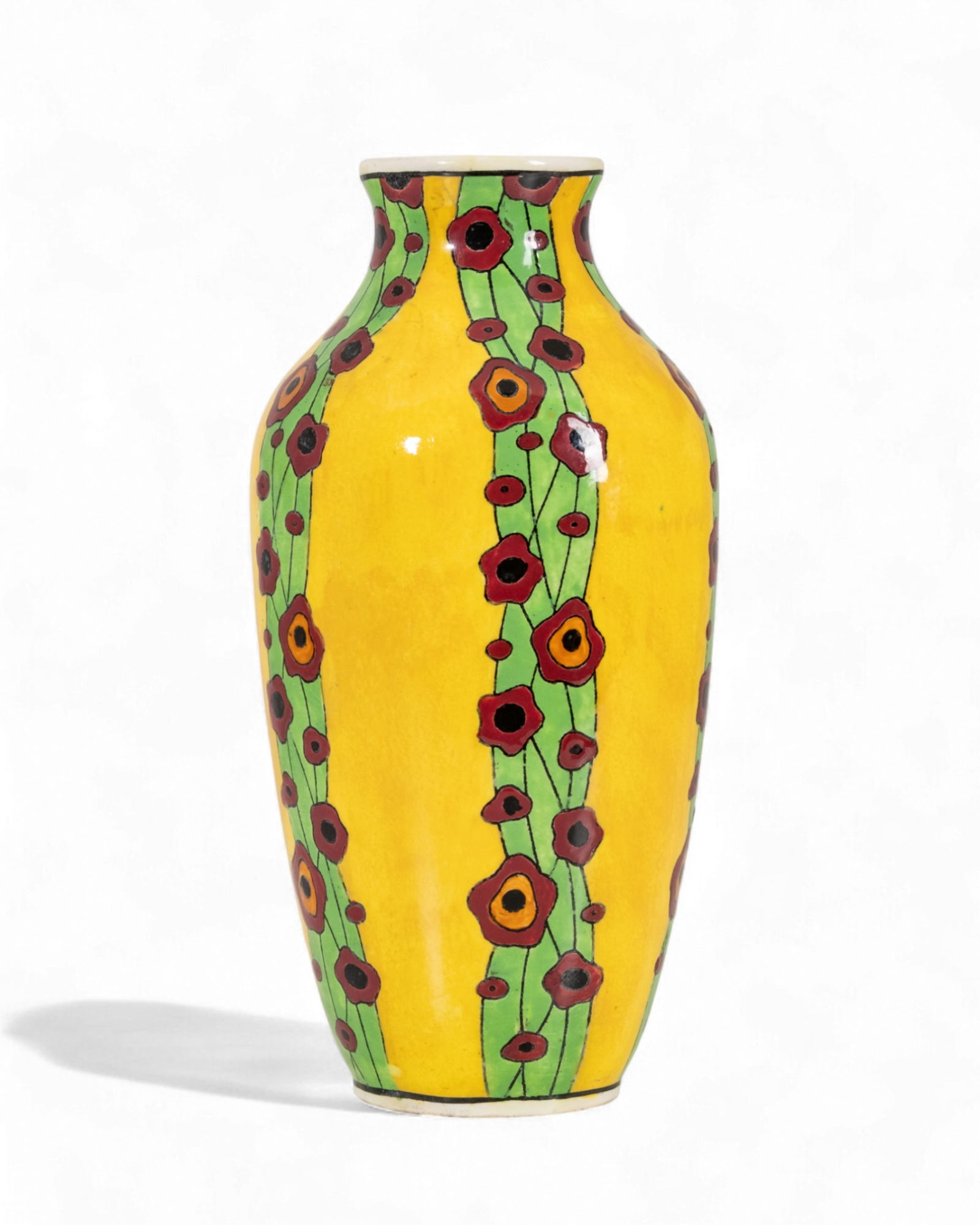 Boch Frères Keramis Olga Floral Art Deco Ceramic Vase, Circa 1920-30 (1 of 9)