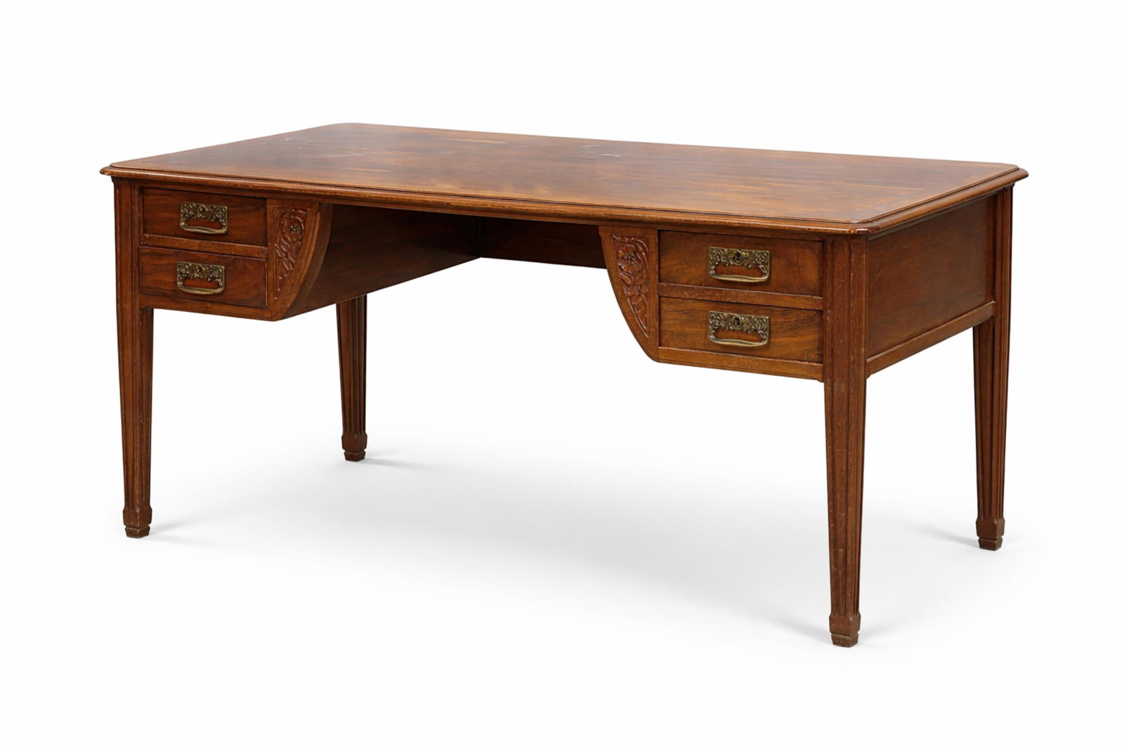 Gauthier-Poinsignon, Nancy: Art Nouveau Carved Mahogany Desk, Early 20th Century: Keywords: No reserve, Nancy School, Art Nouveau furniture, French mahogany desk, École de Nancy, bronze hardware, carved desk, Gallé, Majorelle, early 20th century, French decorative arts, writing d