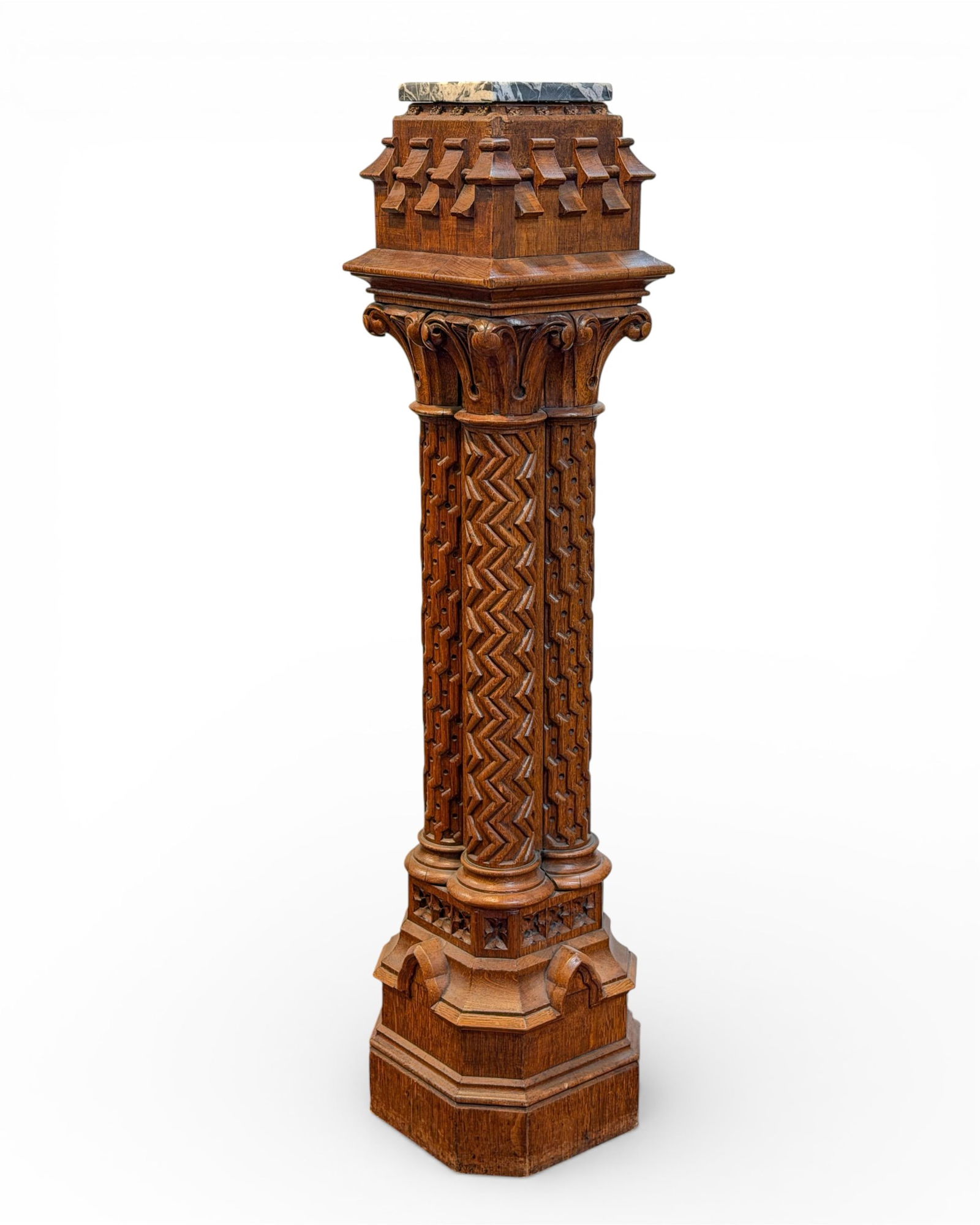 Impressive Circa 1880 Carved Oak Pedestal With Marble Top (1 of 4)