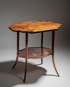 Signed Émile Gallé Art Nouveau Chrysanthemum Inlaid Tea Table, Nancy, Circa 1900