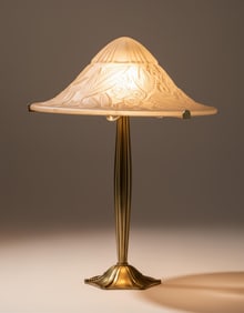 Lorrain, Nancy France Art Nouveau Signed Lamp With Bronze Base, c 1920