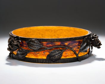Art Deco Wrought Iron & Glass Center Bowl, c. 1930