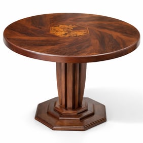 Galle signed Art Nouveau Deco Pedestal Table with Marquetry Wood Veneers, circa 1920
