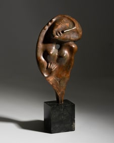 French School, Signed Modernist Bronze Figure Sculpture, c. 1940, On Marble Base