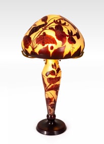Emile Galle, Signed Mushroom Lamp in Multi-Layered Acid-Etched Cameo Glass, Circa 1900