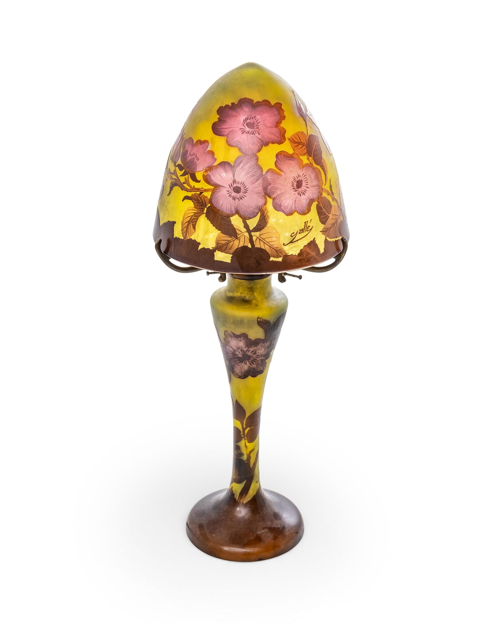 Galle 21" Signed Art Nouveau Cameo Art Glass Table Lamp, Early 20th Century (1 of 10)