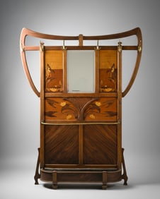 Soulavie Fils Art Nouveau (7 feet tall) Marquetry Inlaid Hall Rack, St. Étienne, Circa 1900