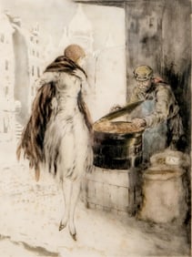 Louis Icart, The Chestnut Merchant, Hand-Signed Color Aquatint