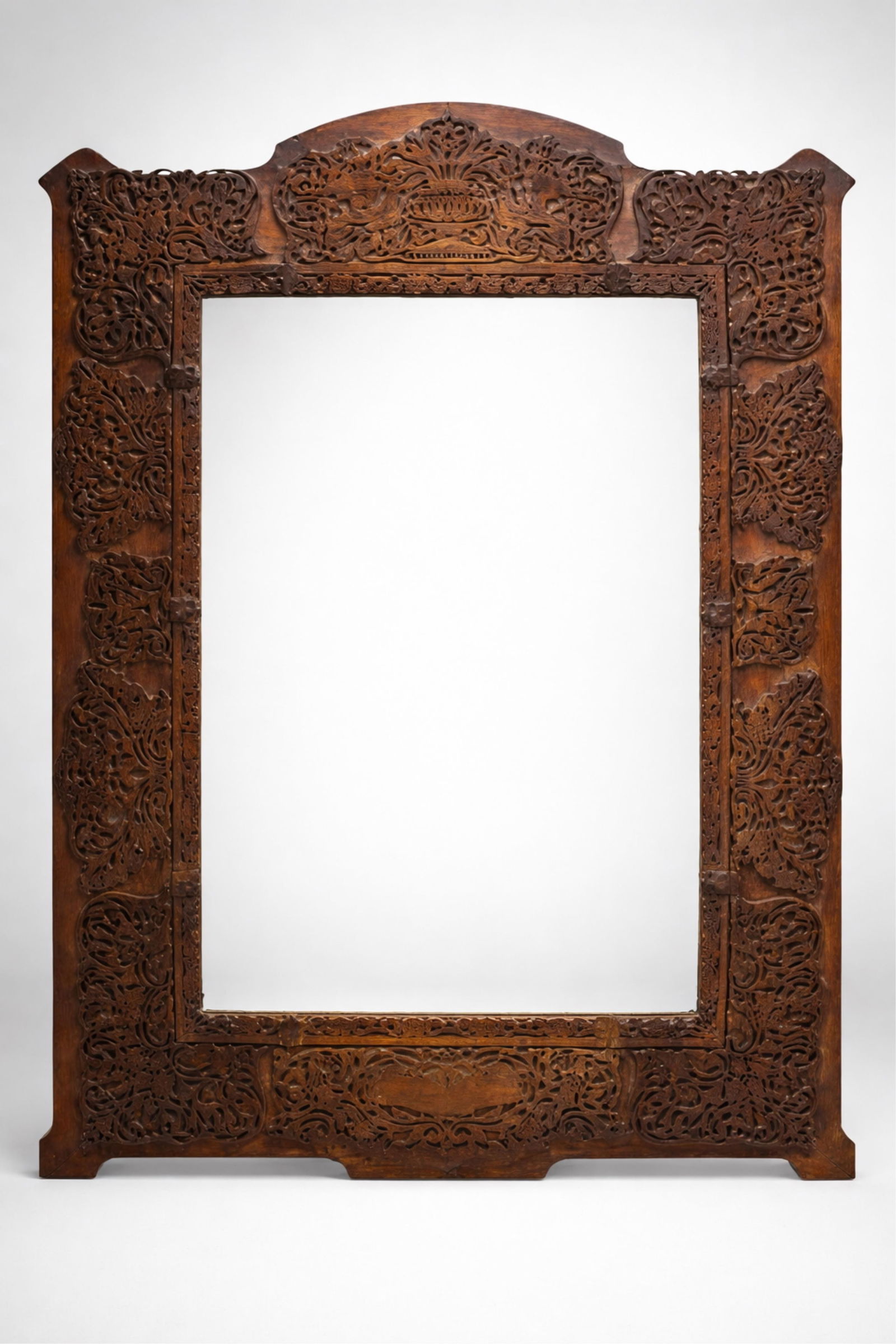 Folk Art Hand-Carved Wood Wall Mirror Featuring Deep-Relief Floral and Foliate Motifs, 19th century (1 of 4)