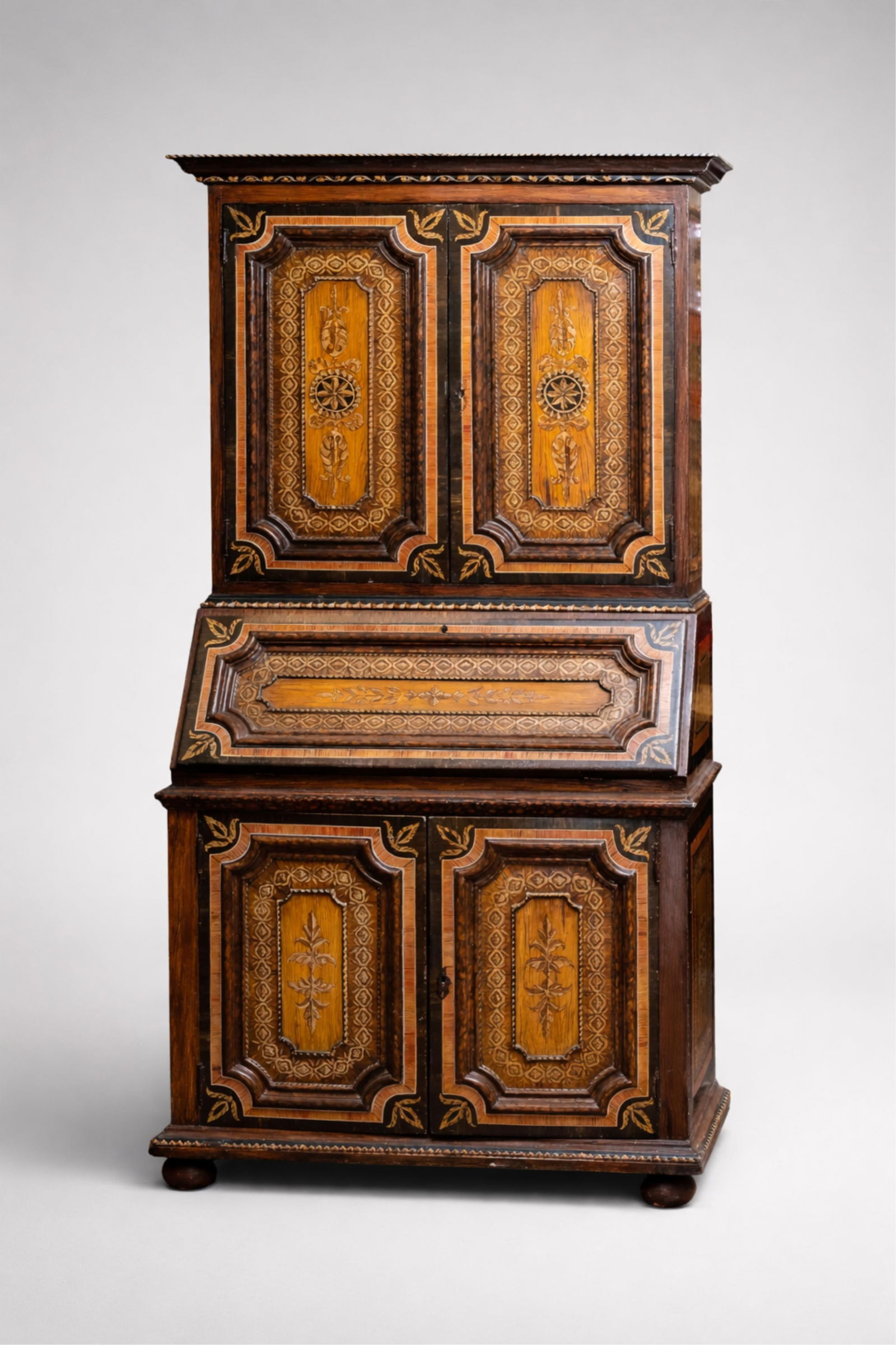 Provincial Antique Beautifully Hand Decorated Painted Drop Front Secretary Desk, 2pc (1 of 6)