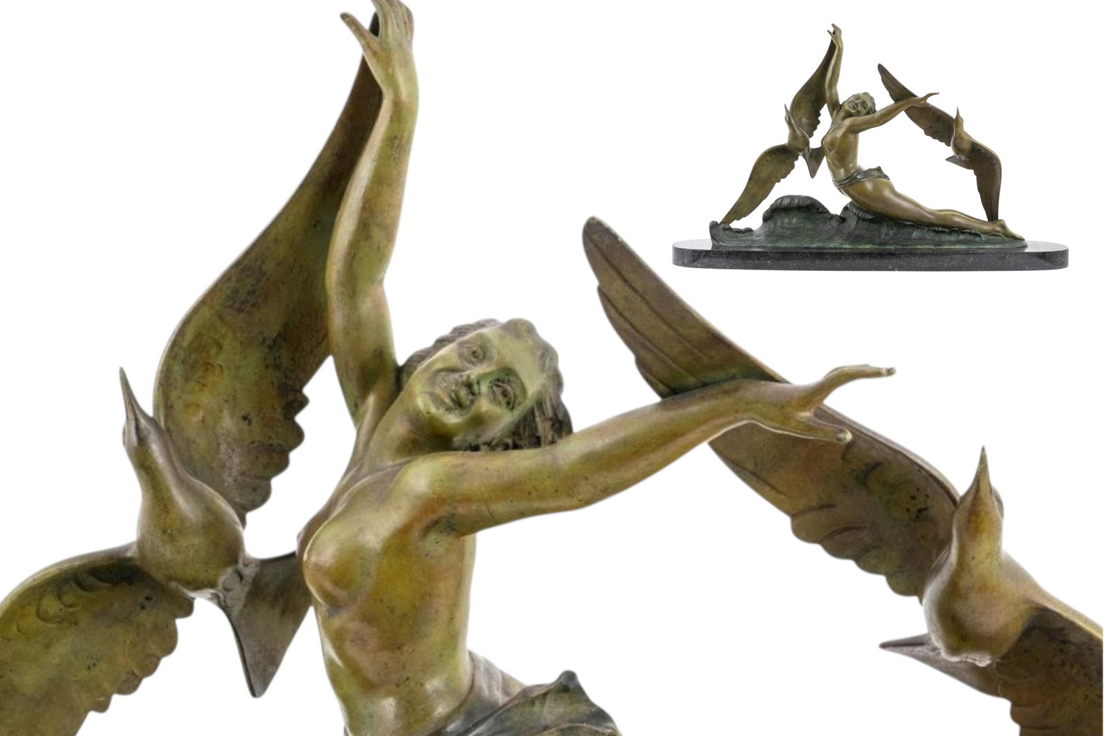 Salvatore Melani, Large Art Deco Signed Monumental Bronze, Circa 1930: Keywords: Belle Epoque, Neoclassical, Symbolism, Early Modernist, Romanticism, Rene Lalique Style, Demetre Chiparus Style, Ferdinand Preiss Style, Bronze, Marble, Early 20th Century, Mythological Scul