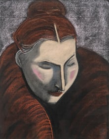 Cubist Portrait of Gertrude Stein, Pastel Study Painting, Circa 20th Century