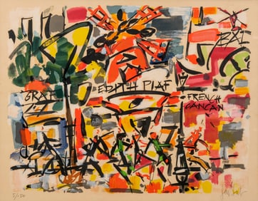 Gen Paul hand Signed "Edith Piaf / Moulin Rouge" Editioned Stone Lithograph, 5/150